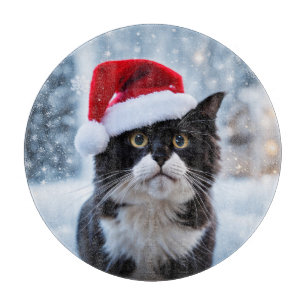 Black and white cat Christmas Cutting Board
