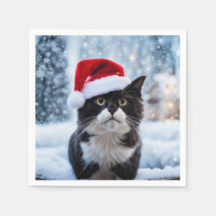 Black and white cat Christmas Napkin