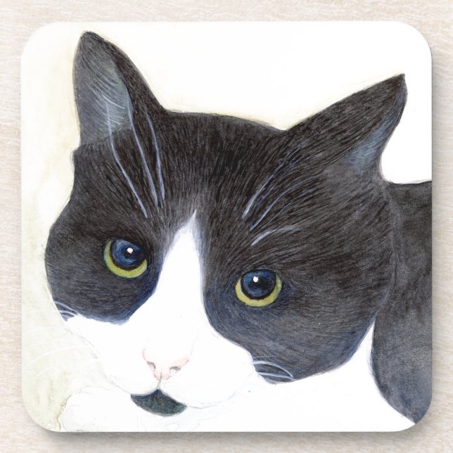 Black and White Cat Coaster (Front)