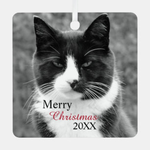 Black and White Cat Customizable Metal Tree Decoration