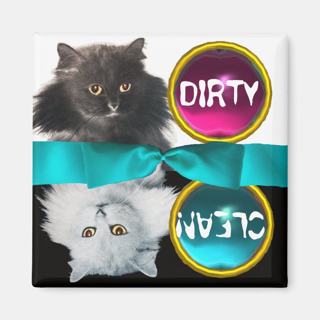 BLACK AND WHITE CAT DIRTY CLEAN MAGNET (Front)