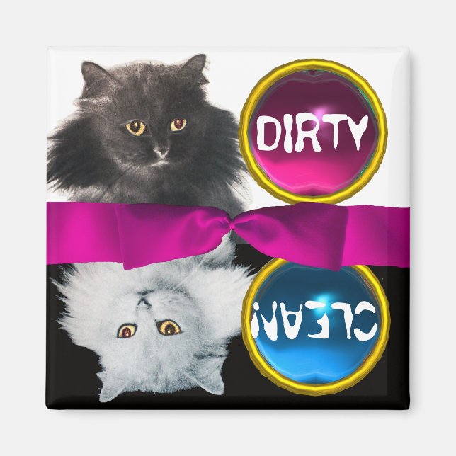BLACK AND WHITE CAT DIRTY CLEAN MAGNET (Front)