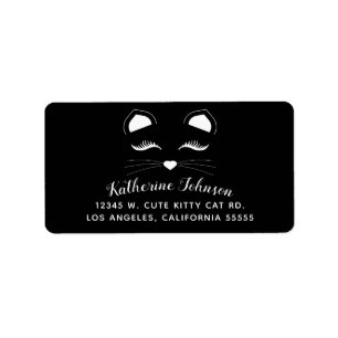 Black and White Cat Face Label