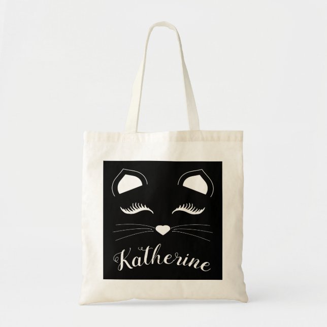 Black and White Cat Face Tote Bag (Front)
