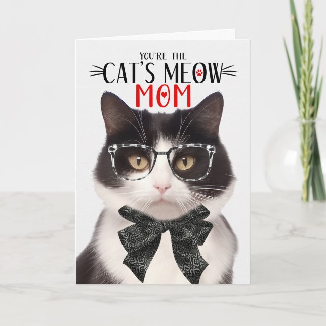 Black and White Cat for Pet Mum on Mother's Day Holiday Card (Front)