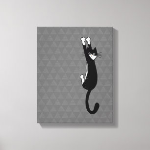 Black and White Cat Hanging On Funny Tuxedo Cat Canvas Print