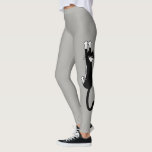 Black and White Cat Hanging On | Funny Tuxedo Cat Leggings<br><div class="desc">Black and White Cat Holding on with Claws Grey Leggings. Fun for the gym, yoga class, or at home on the couch curled up with your kitty. Check out Jenn's Doodle World for even more unusual leggings and fun products featuring this crazy tuxedo cat. ©Jenn Inashvili</div>