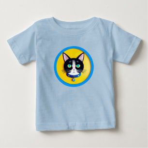 Black and White Cat Illustration with Blue Eyes Baby T-Shirt