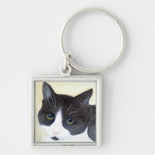 Black and White Cat Key Ring