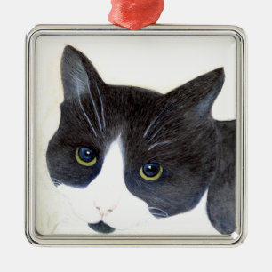 Black and White Cat Metal Tree Decoration