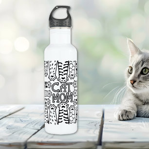 Black and white cat mom with cat paws 710 ml water bottle