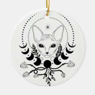 Black and White Cat Moon Window Suncatcher Ceramic Tree Decoration