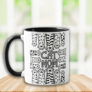 Black and white cat mum with cat paws mug