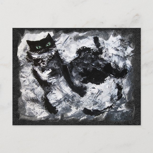 Black and White Cat Painting Postcard (Front)