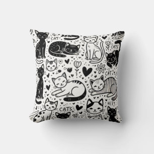 Black and White Cat Pattern Pillow Cosy & Stylish