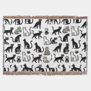 Black and White Cat Pattern Throw Blanket