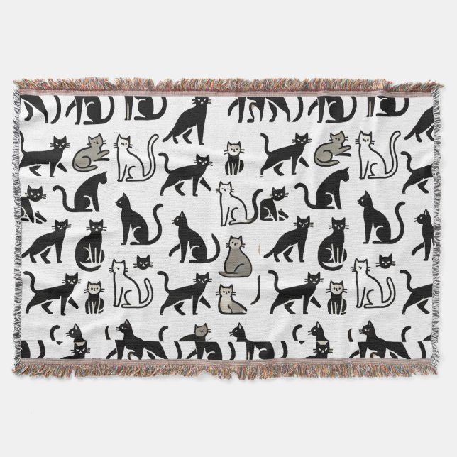 Black and White Cat Pattern  Throw Blanket (Front)