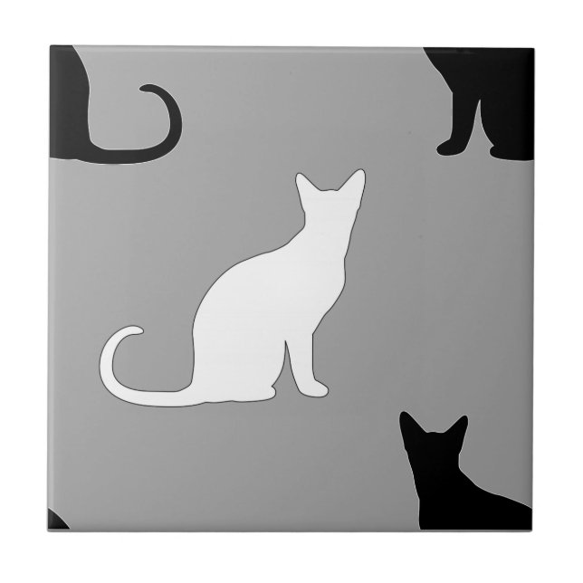 Black and White Cat Pattern Tile (Front)