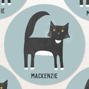 Black and White Cat Personalised Classic Round Sticker
