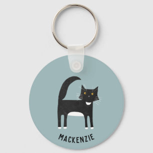 Black and White Cat Personalised Key Ring