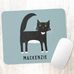 Black and White Cat Personalised Mouse Pad<br><div class="desc">Cute black and white tuxedo cat on a mid teal background,  perfect for animal and pet lovers. Cats love a mouse.  Change the name to personalise. 
 Original art by Nic Squirrell.</div>