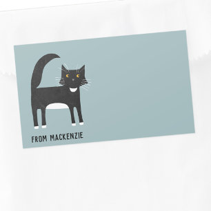 Black and White Cat Personalised Rectangular Sticker