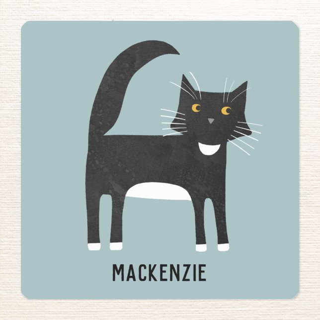 Black and White Cat Personalised Square Sticker