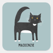 Black and White Cat Personalised Square Sticker (Front)