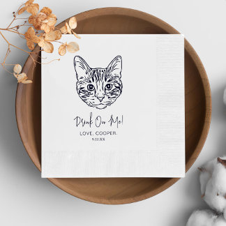 Black and White Cat Personalised Wedding Napkin