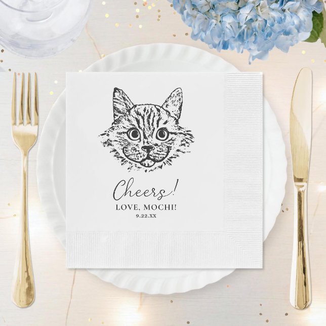 Black and White Cat Personalised Wedding Napkin (Creator Uploaded)