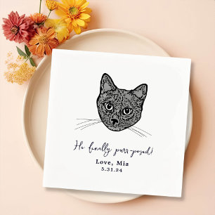 Black and White Cat Personalised Wedding Napkins