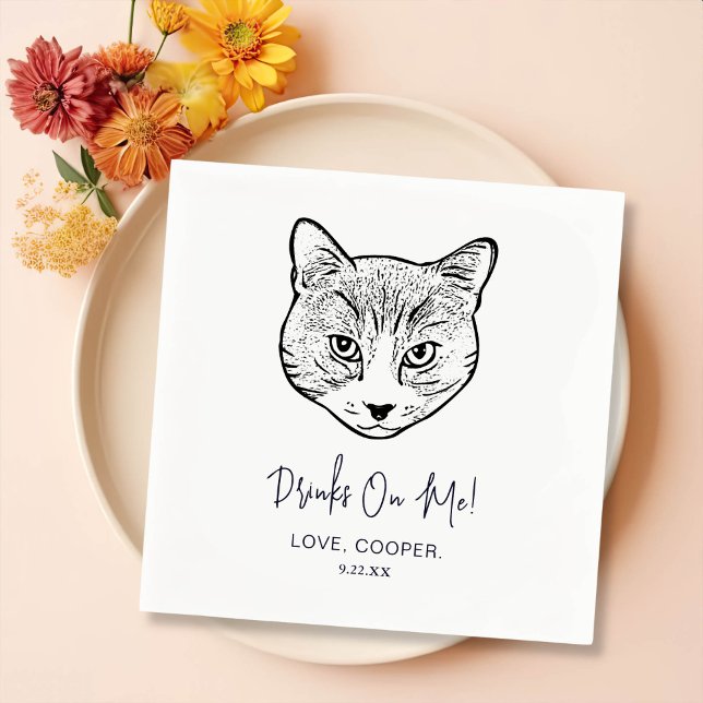 Black and White Cat Personalised Wedding Napkins (Creator Uploaded)