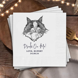 Black and White Cat Personalised Wedding Napkins