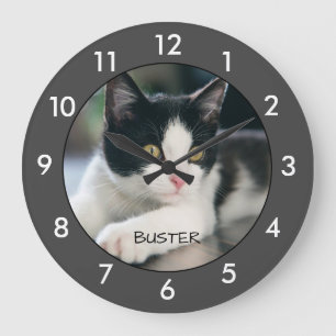 Black and white cat Personalized Large Clock