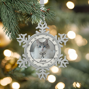 Black and White Cat Photo Snowflake Ornament