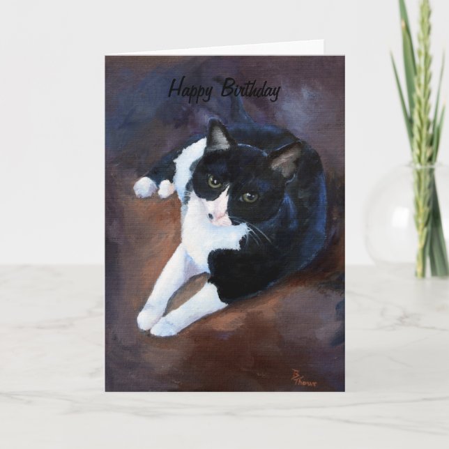 Black and White Cat Portrait Card (Front)