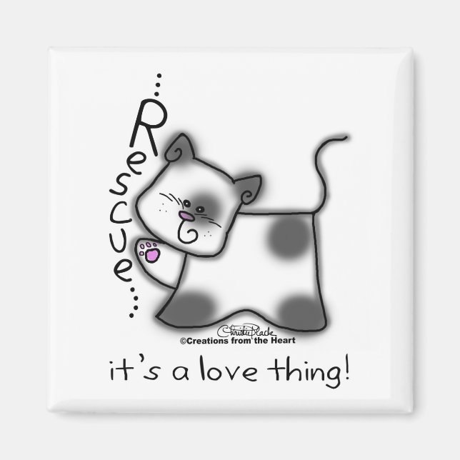 Black and white cat RESCUE...it's a love thing! Magnet (Front)