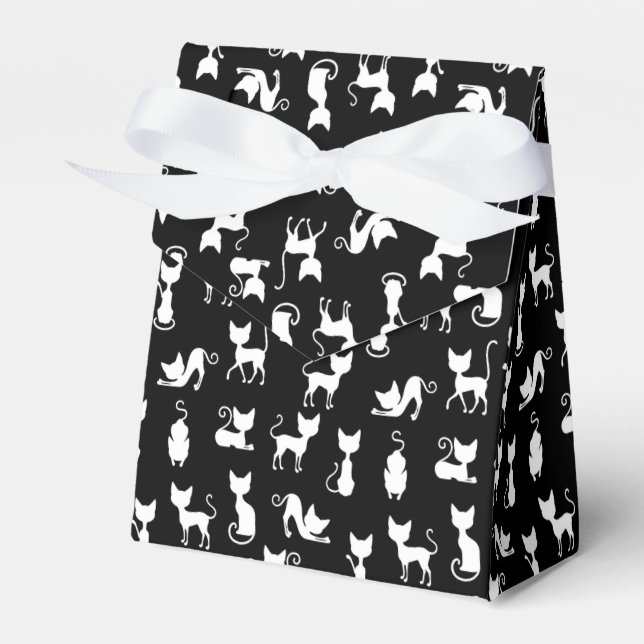 Black and White Cat Silhouette Favour Box (Front Side)