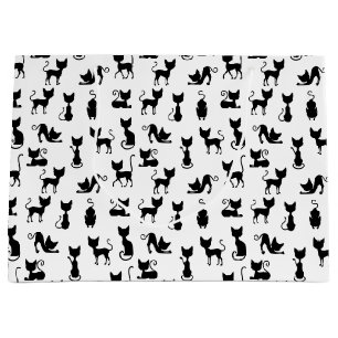 Black and White Cat Silhouette Large Gift Bag