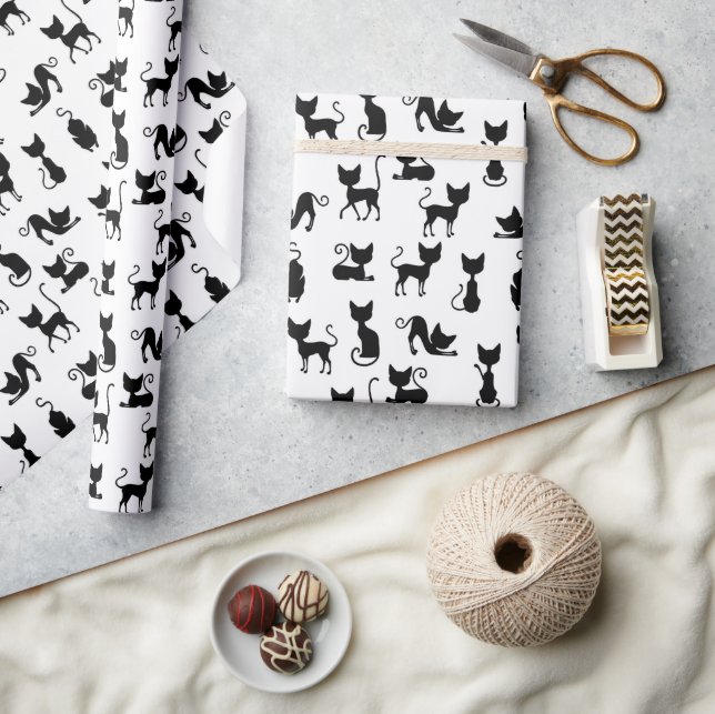 Black and White Cat Silhouette Wrapping Paper (Crafts)