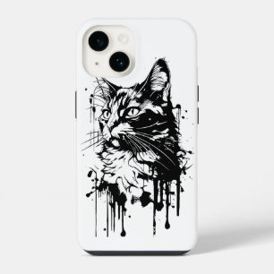 Black and White Cat Splash iPhone 14 Case