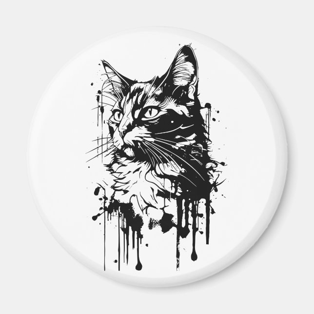 Black and White Cat Splash  Magnet (Front)