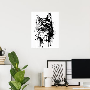 Black and White Cat Splash  Poster