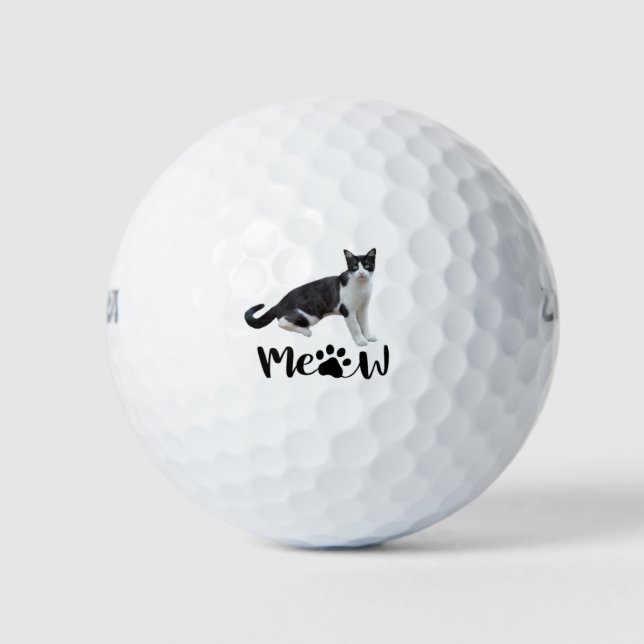 Black and White Cat Tuxedo Cat Meow for  Dad Mum  Golf Balls (Front)