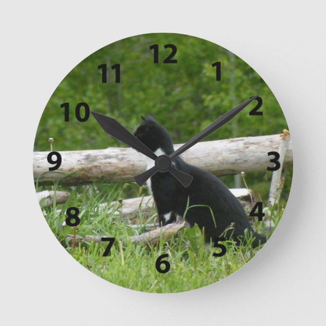 Black and White Cat Wall Clock (Front)
