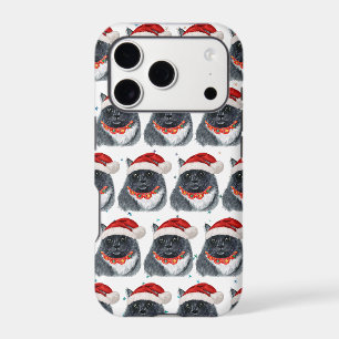 Black and White Cat Watercolor Santa Hat Christmas