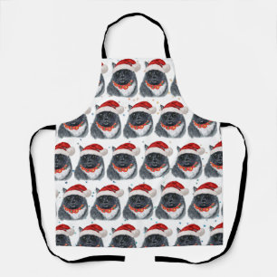 Black and White Cat Watercolor Santa Hat Christmas Apron