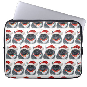 Black and White Cat Watercolor Santa Hat Christmas Laptop Sleeve