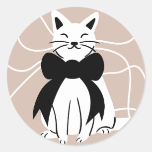 Black and white cat with abstract line  classic round sticker