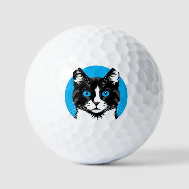 Black and White Cat with Blue Eyes Golf Balls (Front)